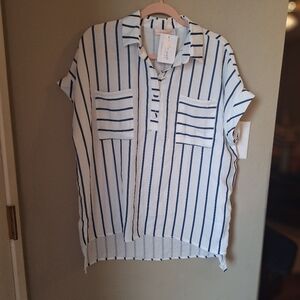 NWT Oversized Hailey & Co Striped Laganlook Nautical Coastal Women's Top